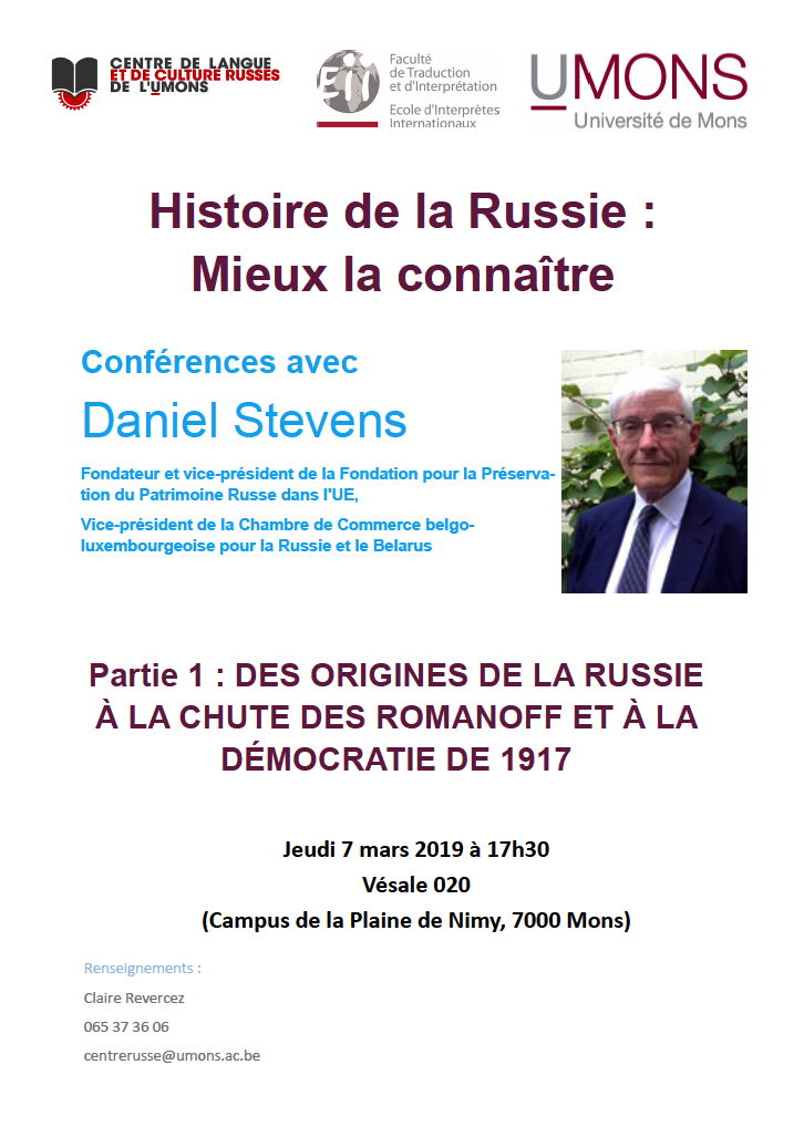 Affiche. UMons. Histoire de la Russie  - Mieux la connaître, par Daniel Stevens. 2019-03-07